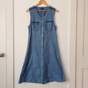 Vintage Y2K Sleeveless Denim Button Down Dress Medium‎ Western Grunge 90s Retro